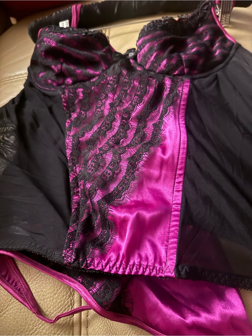 Buster Fuchsia and Black Satin Thong set- Women Intimates